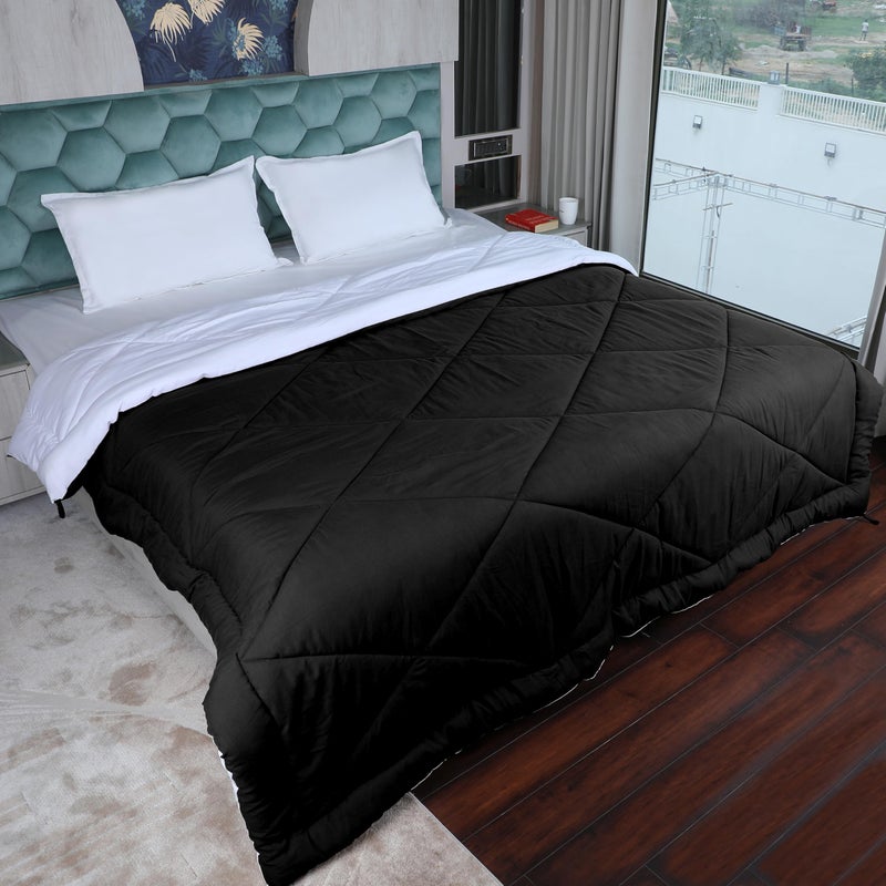 AVI Reversible Style 200 GSM Microfiber Double Comforter, Black-White, 90x100 Inches - Image 1