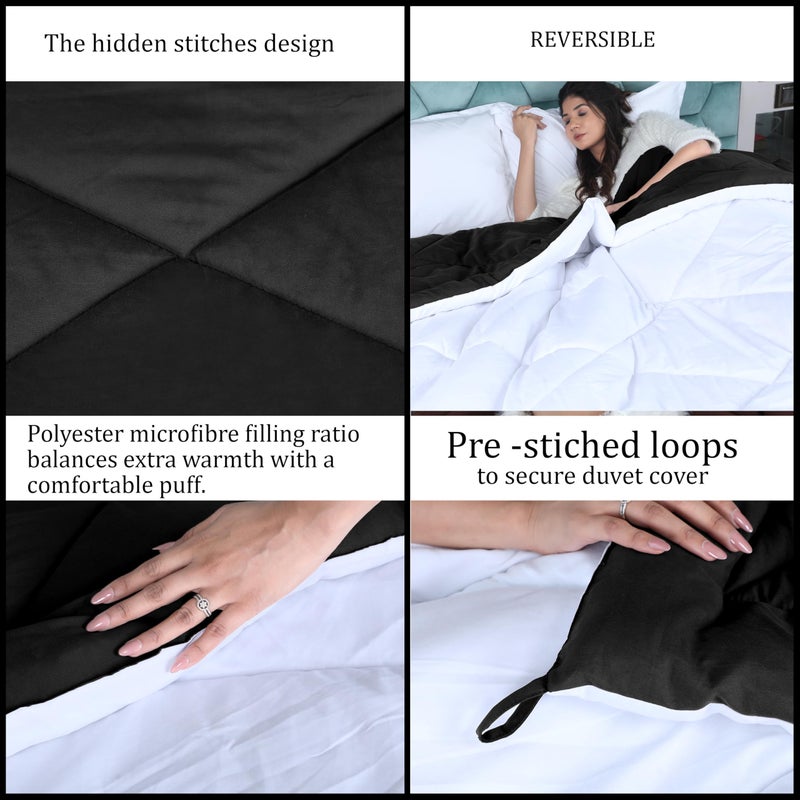 AVI Reversible Style 200 GSM Microfiber Double Comforter, Black-White, 90x100 Inches - Image 3