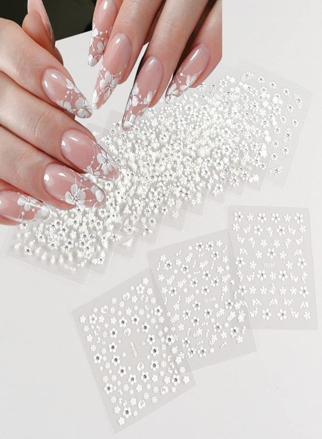 OSTTMA 30Sheets Floral Nail Art Stickers Decals 3D Self Adhesive White Flower Designs Nails Supplies White Flower Stickers with Rhinestones Nail Decorations for Women Manicure Transfer Tool Nails Wraps - Image 3