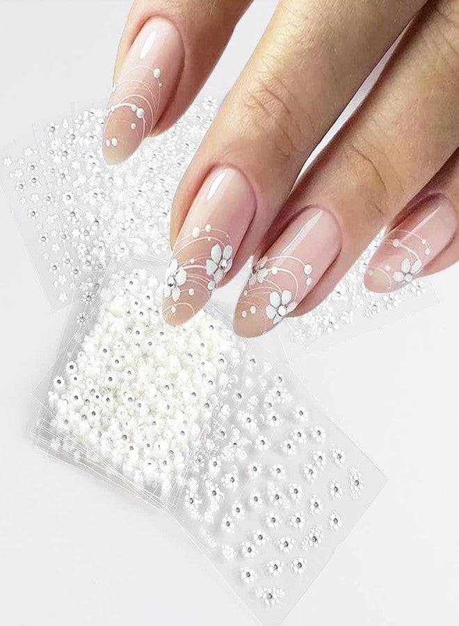 OSTTMA 30Sheets Floral Nail Art Stickers Decals 3D Self Adhesive White Flower Designs Nails Supplies White Flower Stickers with Rhinestones Nail Decorations for Women Manicure Transfer Tool Nails Wraps - Image 1