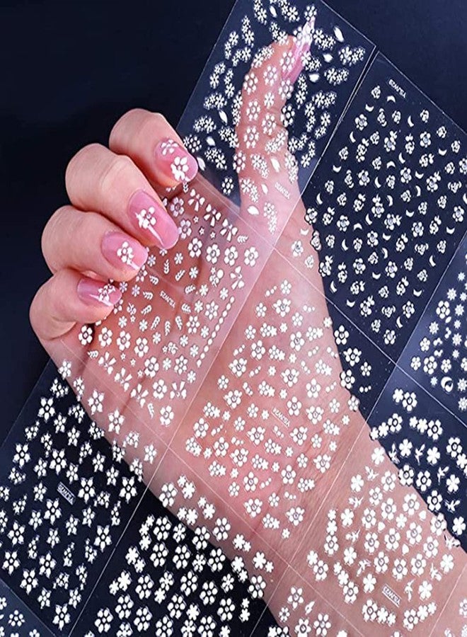 OSTTMA 30Sheets Floral Nail Art Stickers Decals 3D Self Adhesive White Flower Designs Nails Supplies White Flower Stickers with Rhinestones Nail Decorations for Women Manicure Transfer Tool Nails Wraps - Image 5
