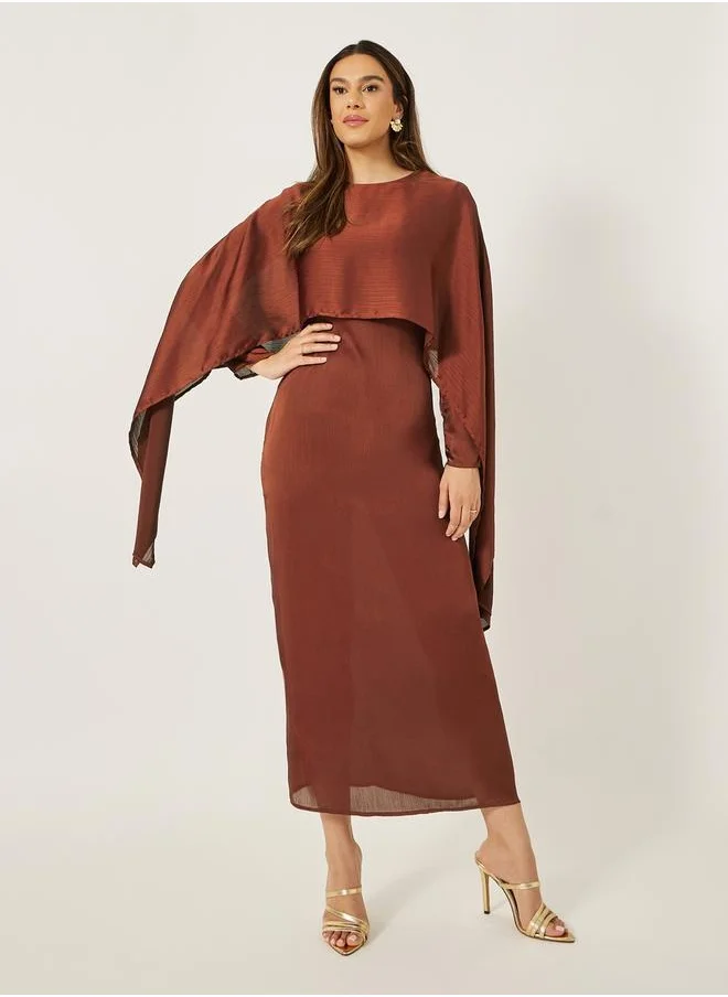 Styli Plain Cape Sleeve Shift Maxi Dress