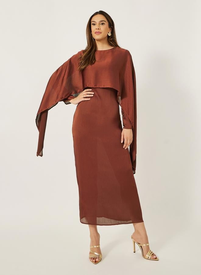 Styli Plain Cape Sleeve Shift Maxi Dress - Image 2