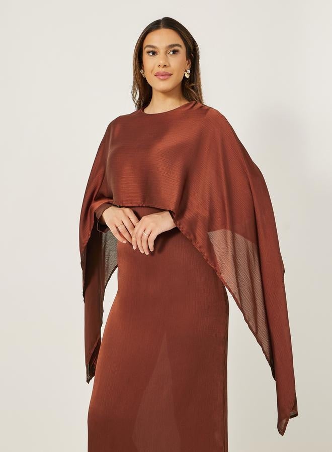 Styli Plain Cape Sleeve Shift Maxi Dress - Image 3