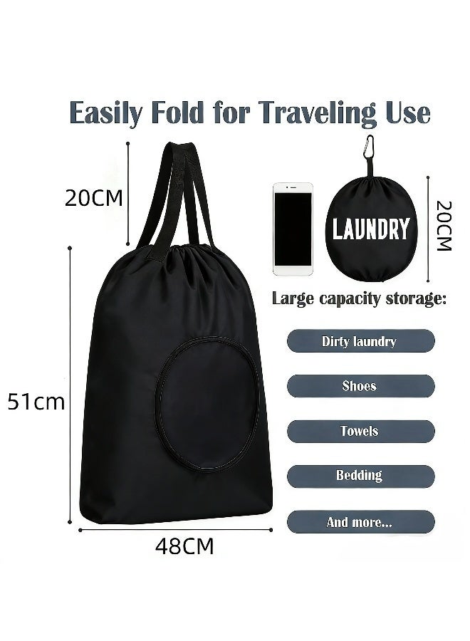 1 حزمة حقيبة غسيل قابلة للطي حقيبة تخزين سفر من قماش أكسفورد مقاومة للماء لون أسود حزام ربط منظم غسيل الملابس غسيل الملابس تخزين قابل للطي - Image 4