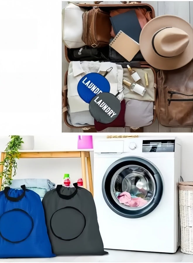 1 حزمة حقيبة غسيل قابلة للطي حقيبة تخزين سفر من قماش أكسفورد مقاومة للماء لون أسود حزام ربط منظم غسيل الملابس غسيل الملابس تخزين قابل للطي - Image 5