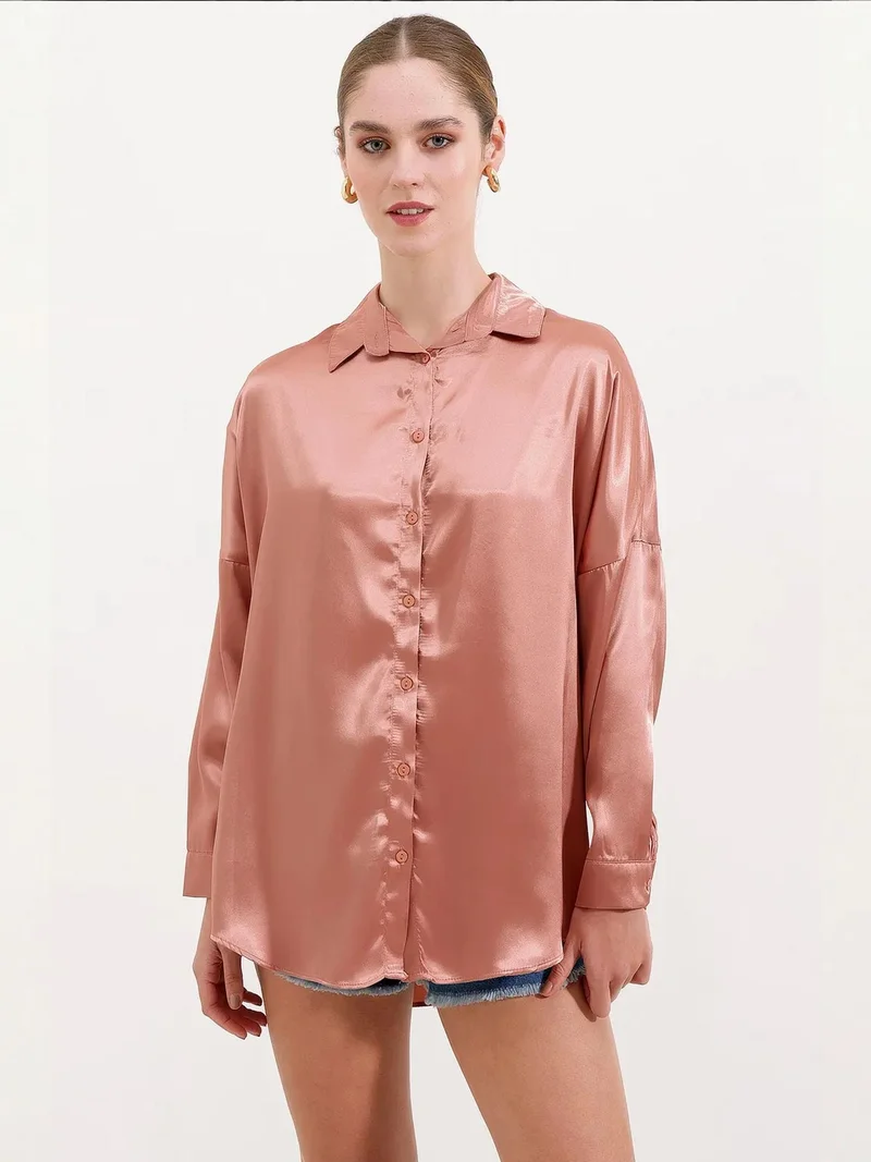 BIG DART BDART Oversized Satin Shirt with Button Closure