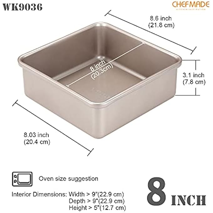 chefmade Square Cake Pan 8Inch Deep Dish With Removable Loose Bottom NonStick Square Bakeware For Oven Baking Champagne Gold - Image 3