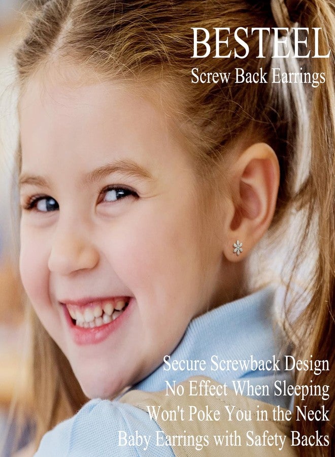 BESTEEL 12 Pairs Hypoallergenic Earrings for Girls Women Surgical Steel Screw Flat Back Earrings Cute CZ Flower Tiny Screwback Studs Set Toddler Kids Baby 20G Christmas Stocking Stuffers Gift - Image 3