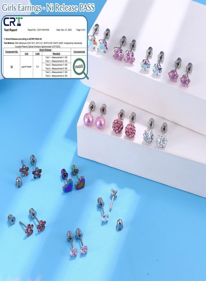 BESTEEL 12 Pairs Hypoallergenic Earrings for Girls Women Surgical Steel Screw Flat Back Earrings Cute CZ Flower Tiny Screwback Studs Set Toddler Kids Baby 20G Christmas Stocking Stuffers Gift - Image 5