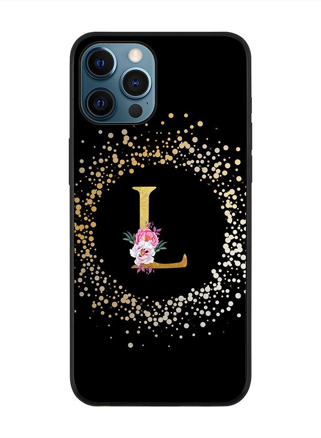 Stylizedd Rugged Black edge case for Apple iPhone 12 Pro, Slim fit Rubber Edges  -  Custom Monogram Initial Letter Floral Pattern Alphabet - L  (Black ) - Image 1