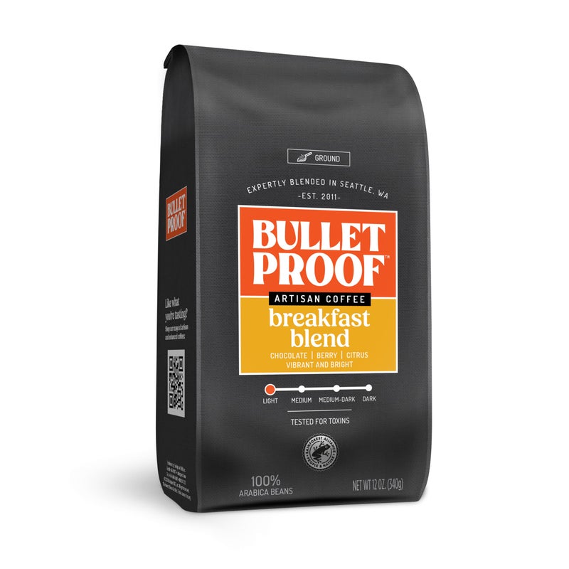 Bulletproof Breakfast Blend Light Roast Ground Coffee, 12 Ounces, Clean Coffee Tested for Toxins, Packaging May Vary - Image 1