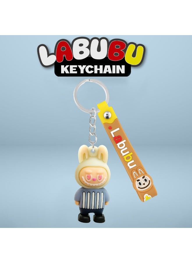 LABUBU Cute Cartoon Bunny Figure Keychain with Strap, Soft PVC Doll Key Ring for Keys Bags Backpacks Gift Use 7cm Pendant + 12.5cm Strap - Image 1