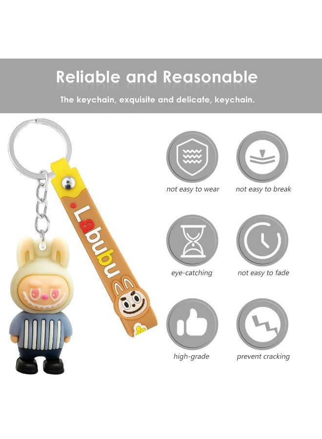 LABUBU Cute Cartoon Bunny Figure Keychain with Strap, Soft PVC Doll Key Ring for Keys Bags Backpacks Gift Use 7cm Pendant + 12.5cm Strap - Image 2