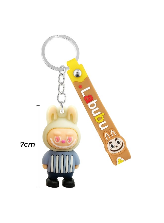 LABUBU Cute Cartoon Bunny Figure Keychain with Strap, Soft PVC Doll Key Ring for Keys Bags Backpacks Gift Use 7cm Pendant + 12.5cm Strap - Image 4