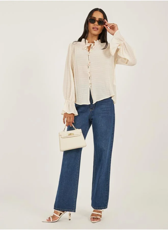 Styli Self Design Button Down Top with Tie Detail