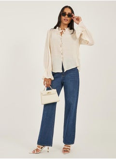 Styli Self Design Button Down Top with Tie Detail  - Image 2