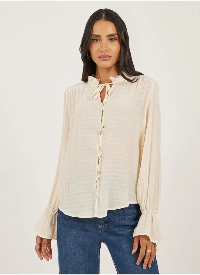 Styli Self Design Button Down Top with Tie Detail