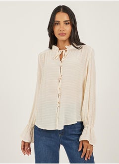 Styli Self Design Button Down Top with Tie Detail  - Image 1