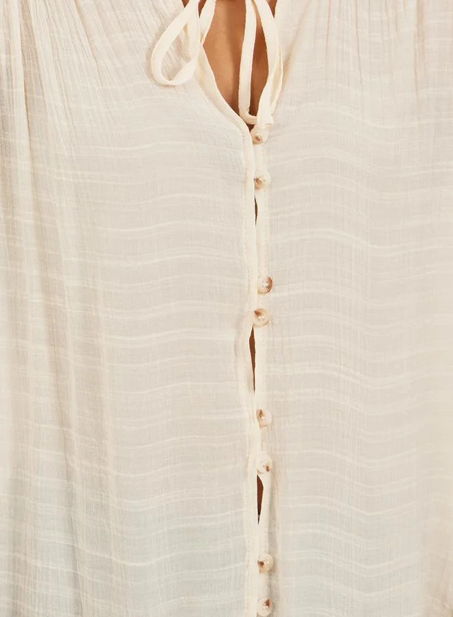 Styli Self Design Button Down Top with Tie Detail