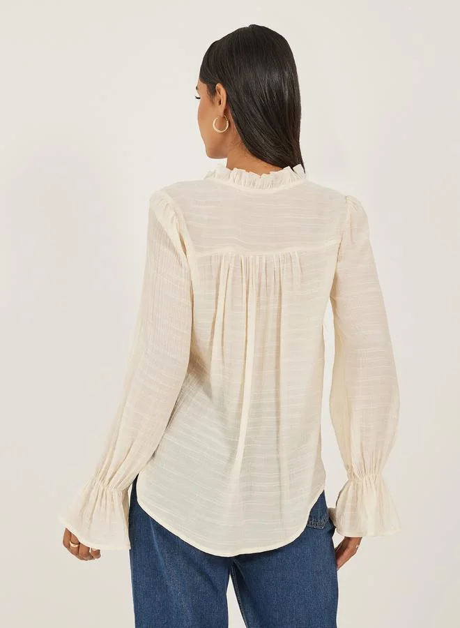 Styli Self Design Button Down Top with Tie Detail