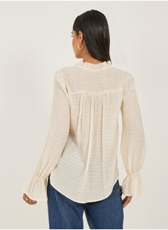 Styli Self Design Button Down Top with Tie Detail  - Image 4