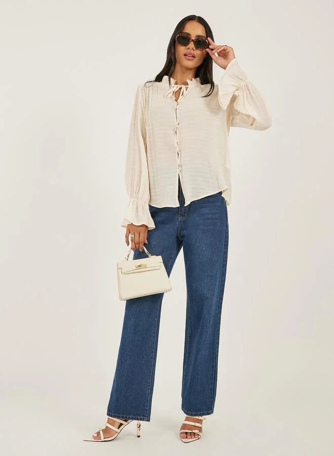 Styli Self Design Button Down Top with Tie Detail