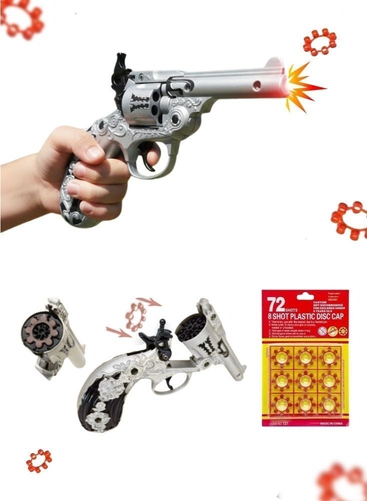 بريميم مسدس لعبة فضي بتصميم عتيق - مسدس لعب تظاهري ذو مظهر كلاسيكي للأطفال وهواة الجمع - Image 1