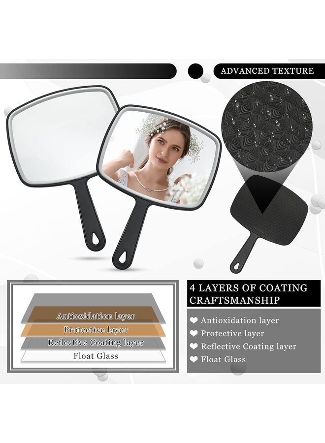 يُسلِّم 10 قطع مرآة يدوية كبيرة محمولة باليد مع مقبض مرآة حلاقة متعددة الأغراض مع انعكاس خالٍ من التشويه للاستخدام في صالون التجميل والسفر (أسود) - Image 3