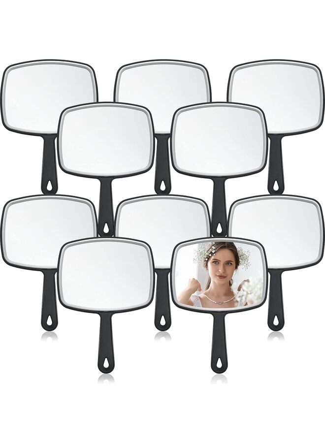 يُسلِّم 10 قطع مرآة يدوية كبيرة محمولة باليد مع مقبض مرآة حلاقة متعددة الأغراض مع انعكاس خالٍ من التشويه للاستخدام في صالون التجميل والسفر (أسود) - Image 1