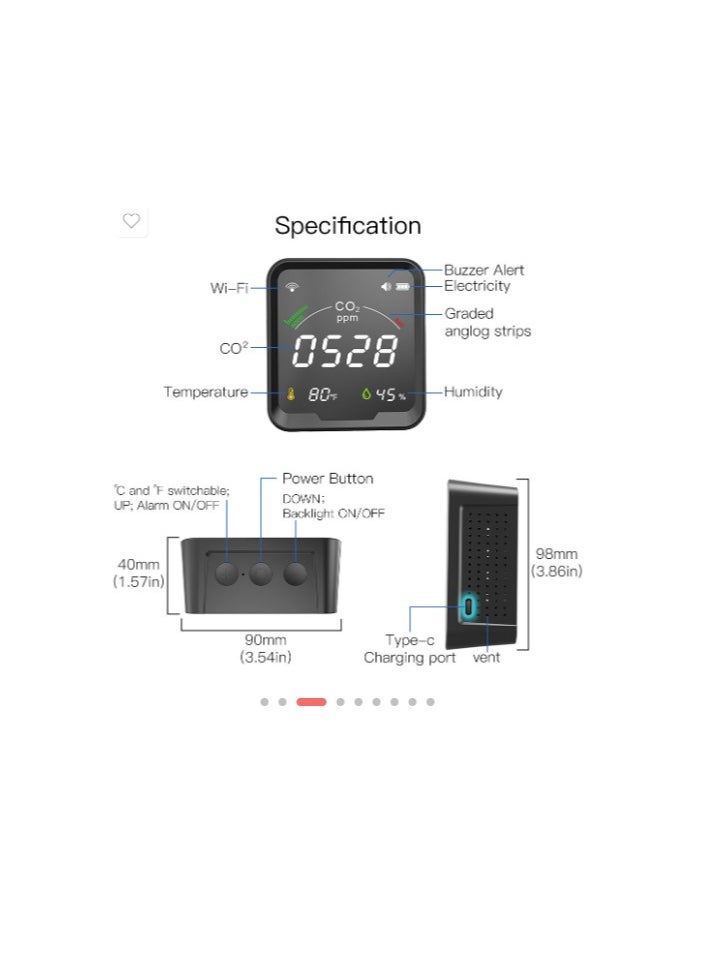 MOES MOES Smart CO2 Detector, Indoor Air Quality Monitor, NDIR Sensor Carbon Dioxide Detector, Temperature Humidity Air Tester for CO2 Alarm, Smart Life Tuya APP Digital CO2 Meter  - Image 2