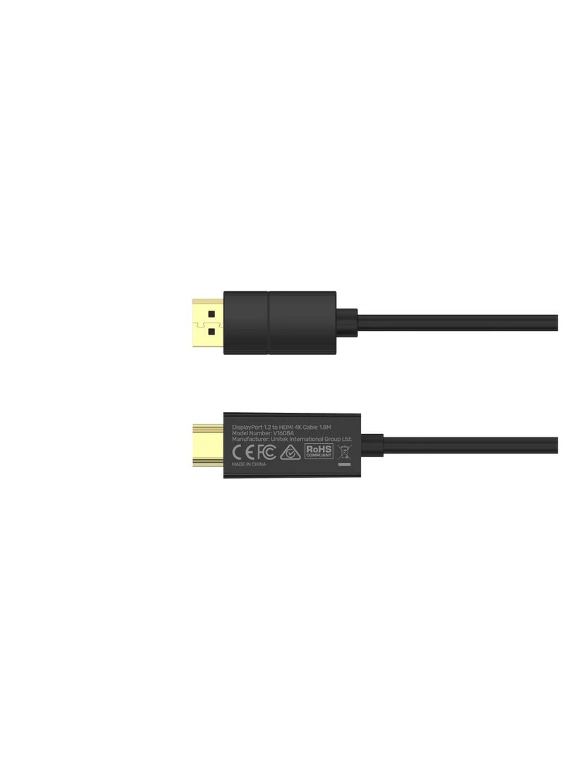 UNITEK - Unitek V1608A DP 1.2 to HDMI 4K Cable 1.8M - Image 1
