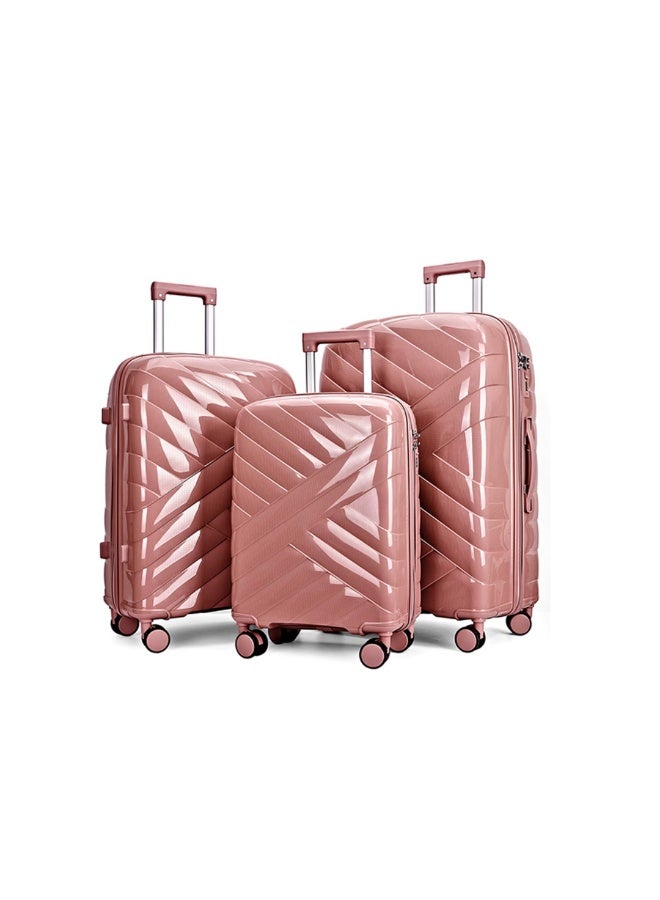 طقم حقائب سفر صلبة الجوانب من البولي بروبيلين مكون من 3 قطع - حقائب سفر خفيفة الوزن بعجلات دوارة بزاوية 360 درجة | حقائب ترولي متينة لسفر آمن (صغيرة، متوسطة، كبيرة) - Image 1