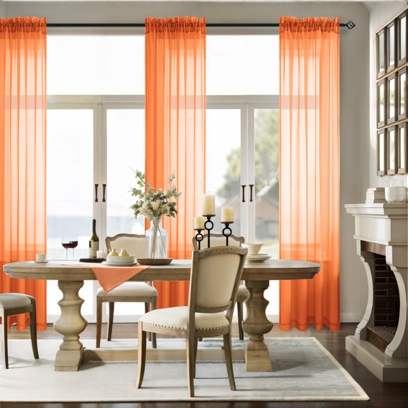 Pitalk Orange Curtains 84 Inch Length For Living Room Rod Pocket 2 Panels Set Thanksgiving Havest Autumn Fall Pumpkin Decor Sheer Drapes For Dining Room Kids Boys Bedroom Window Treatments 84 Inches Long - Image 2