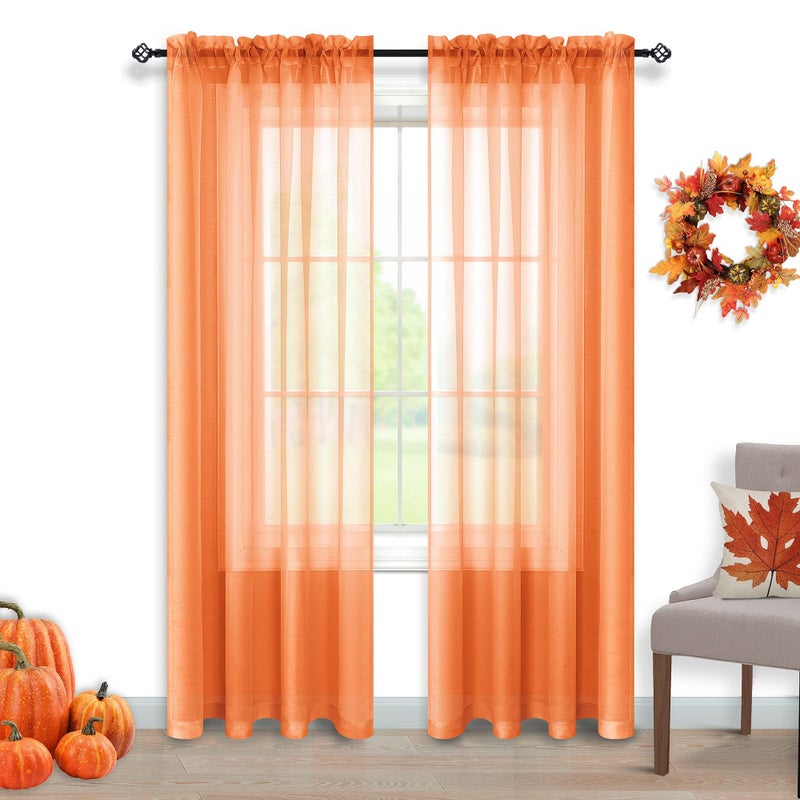 Pitalk Orange Curtains 84 Inch Length For Living Room Rod Pocket 2 Panels Set Thanksgiving Havest Autumn Fall Pumpkin Decor Sheer Drapes For Dining Room Kids Boys Bedroom Window Treatments 84 Inches Long - Image 1