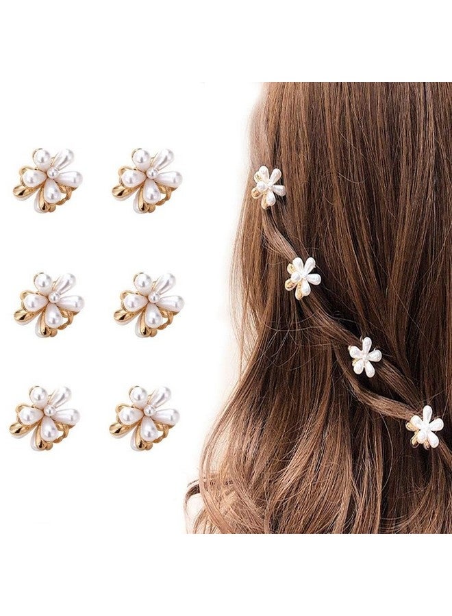 Drishti Hair Fashion Mini Crab Clip For Hair Pearl Flower Small Claw Hair Clip for Women Ladies Hair Clips 6 Pcs (Pearl Claw) - Image 1
