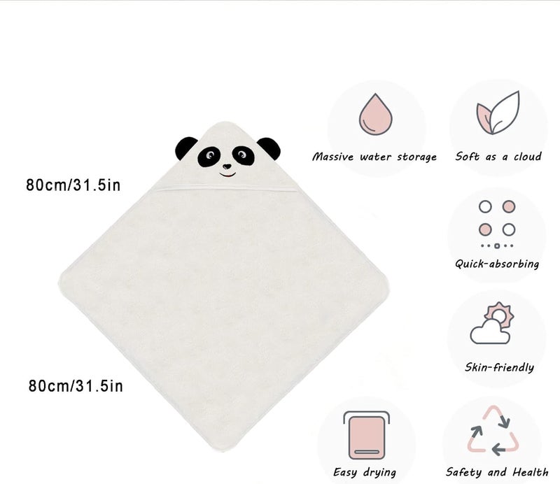 Moro Moro 3 Baby Towels Super Soft Hooded Baby Towels for Newborn Baby Boys Girls Bath Towel Hand Towels 2 Pieces Multicolor Polyester Panda Small White - Image 2