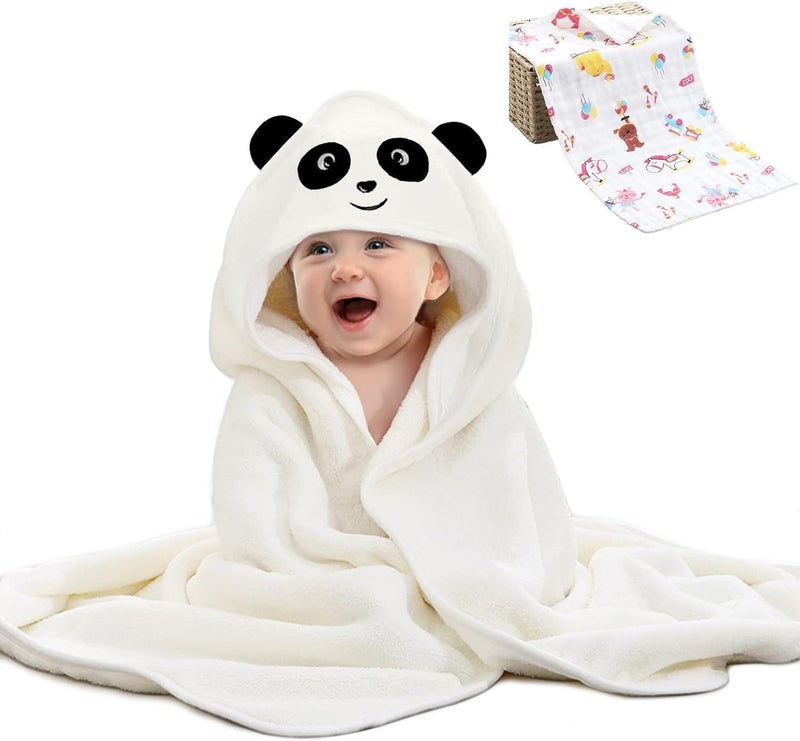 Moro Moro 3 Baby Towels Super Soft Hooded Baby Towels for Newborn Baby Boys Girls Bath Towel Hand Towels 2 Pieces Multicolor Polyester Panda Small White - Image 1