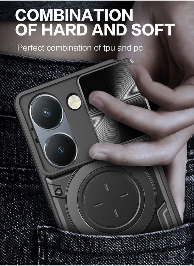 Compatible with VIVO Y36 Bracket Shell,with Slide Camera Lens Cover Compatible with VIVO Y36 Case - Black