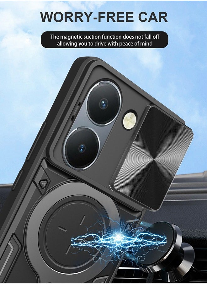 Compatible with VIVO Y36 Bracket Shell,with Slide Camera Lens Cover Compatible with VIVO Y36 Case - Black
