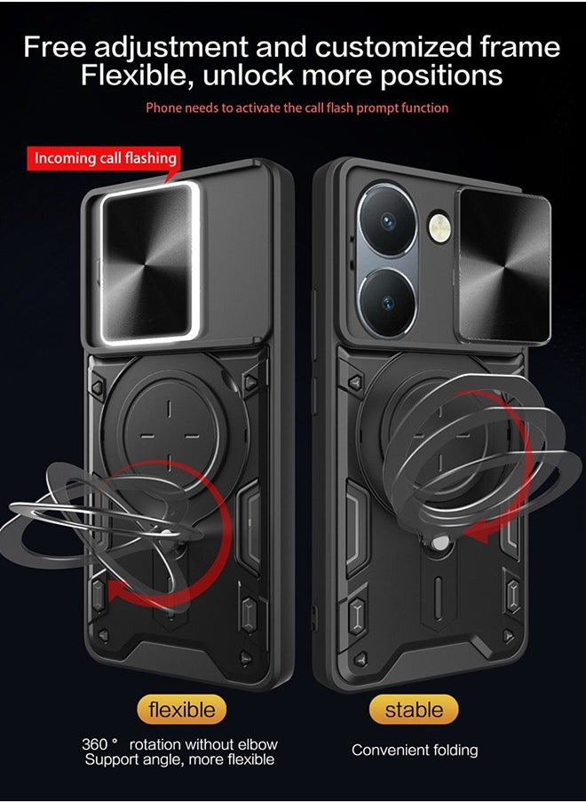 Compatible with VIVO Y36 Bracket Shell,with Slide Camera Lens Cover Compatible with VIVO Y36 Case - Black