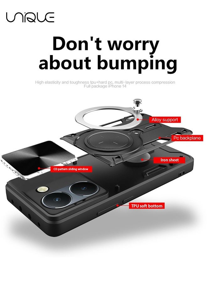 Compatible with VIVO Y36 Bracket Shell,with Slide Camera Lens Cover Compatible with VIVO Y36 Case - Black