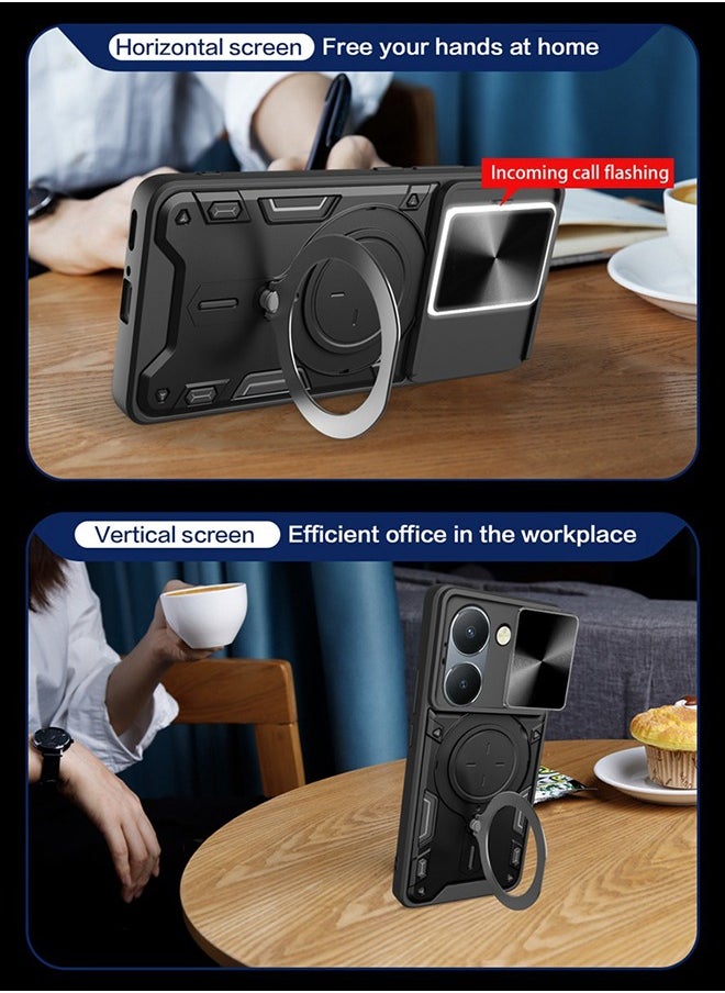 Compatible with VIVO Y36 Bracket Shell,with Slide Camera Lens Cover Compatible with VIVO Y36 Case - Black