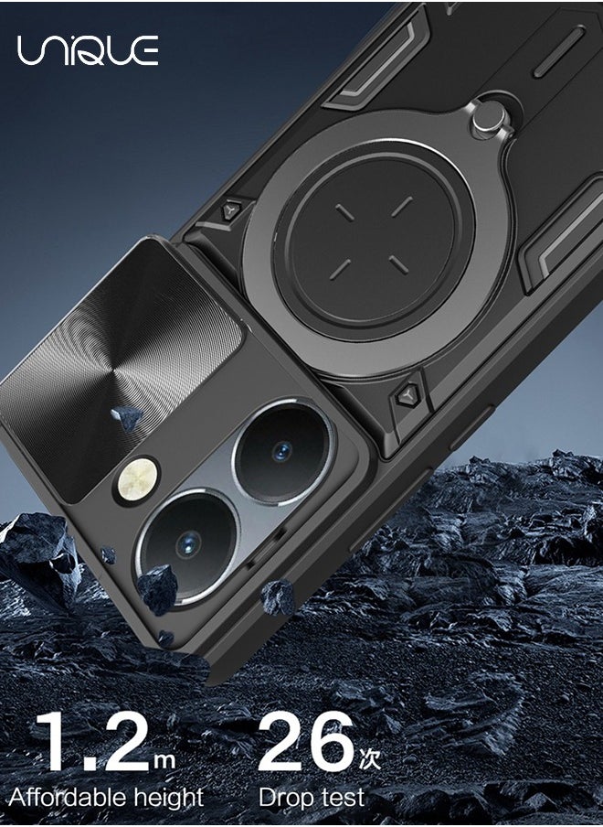 Compatible with VIVO Y36 Bracket Shell,with Slide Camera Lens Cover Compatible with VIVO Y36 Case - Black
