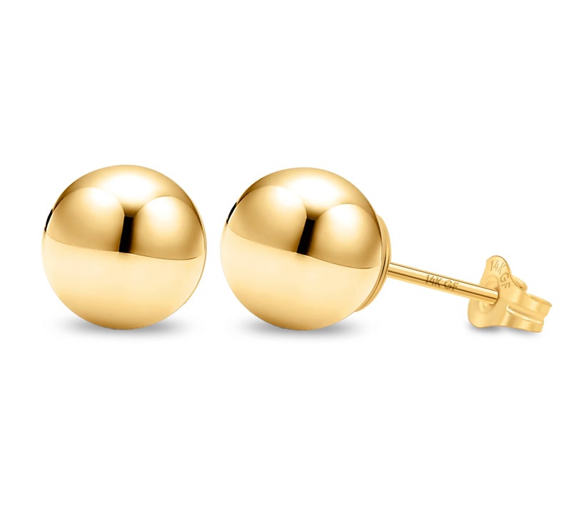 Kezef 14K Gold Filled Ball Stud Earrings for Women - Thick 14K Gold Layer, Hypoallergenic for Sensitive Ears, Round Studs | 8mm - Image 1