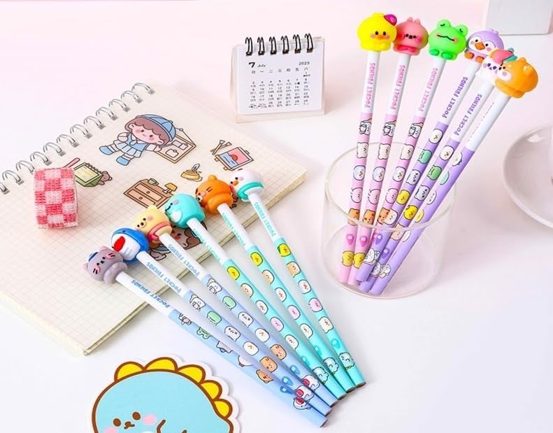 KENAYO ENTERPRISE KENAYO ENTERPRISE Cartoon Pencil For Kid With 3D Animal Topper 6Pcs Cartoon Pencil Set With Cute Animal Eraser On Top Cartoon Pencil Student Stationery Set For Birthday Return Gift KidsPack of 1 
