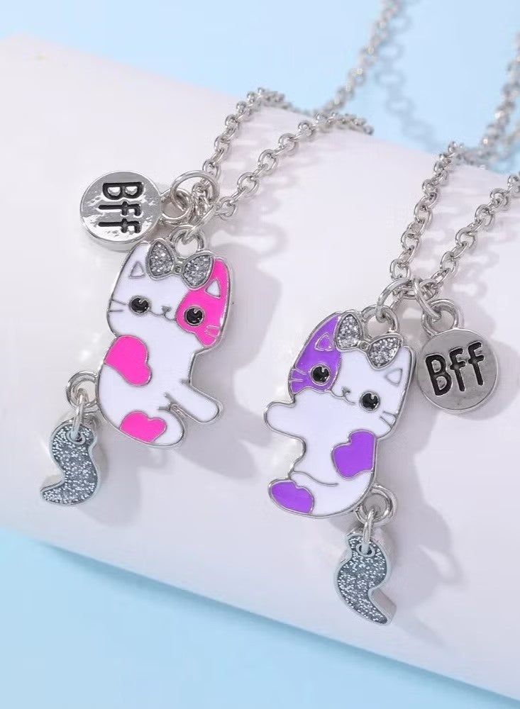 يا إلهي زوج واحد من قلادة Bff لـ 2 أفضل أصدقاء القطة قلادة صداقة قلائد متطابقة للنساء هدية عيد ميلاد الأطفال (وردي وأرجواني ، 2) - Image 4