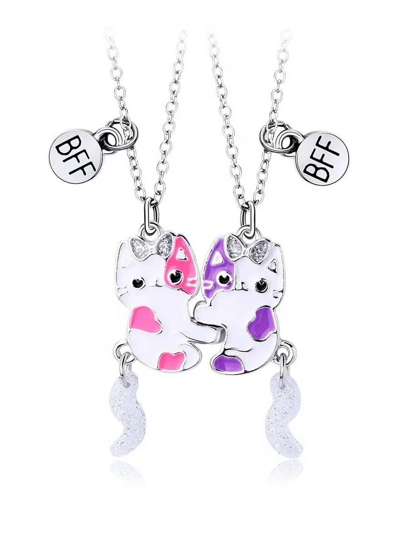 يا إلهي زوج واحد من قلادة Bff لـ 2 أفضل أصدقاء القطة قلادة صداقة قلائد متطابقة للنساء هدية عيد ميلاد الأطفال (وردي وأرجواني ، 2) - Image 1