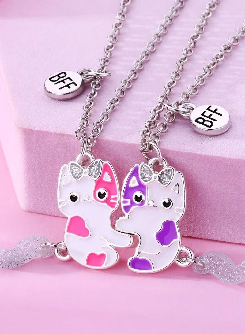 يا إلهي زوج واحد من قلادة Bff لـ 2 أفضل أصدقاء القطة قلادة صداقة قلائد متطابقة للنساء هدية عيد ميلاد الأطفال (وردي وأرجواني ، 2) - Image 2
