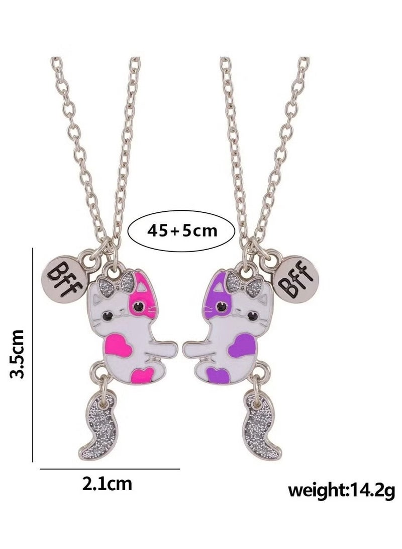 يا إلهي زوج واحد من قلادة Bff لـ 2 أفضل أصدقاء القطة قلادة صداقة قلائد متطابقة للنساء هدية عيد ميلاد الأطفال (وردي وأرجواني ، 2) - Image 5